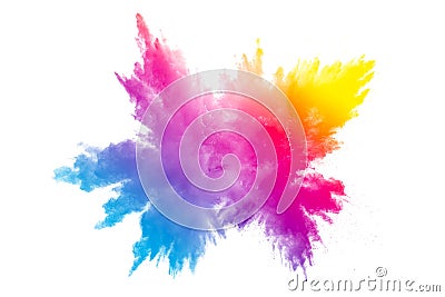 Multi color powder explosion on white background Stock Photo