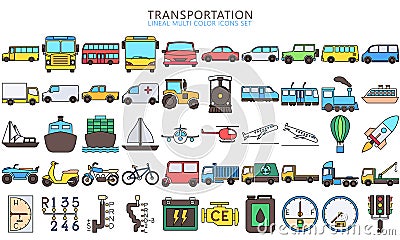 Multi color Public Transport Related Vector Line Icons Vector Illustration