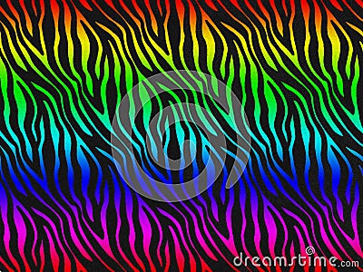Multi-Color Zebra fur skin pattern, zebra hairy background, black and rainbow texture, smooth and soft, design the graphic. Stock Photo