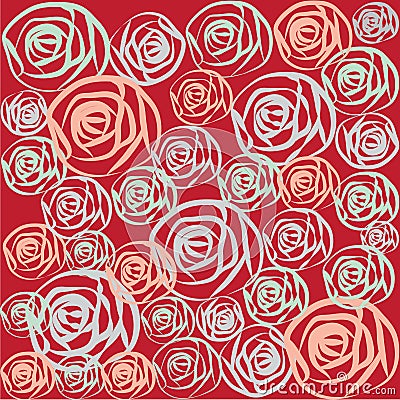 Multi-color Roses on red background Vector Illustration