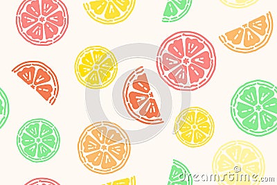 Multi color slices of a citrus fruits doodle summer pattern, multi color flat design seamless background collection. Vector Illustration