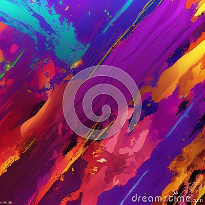 Multi-colored abstraction of blue, purple, orange and yellow. Multicolored paints. Generated AI. Stock Photo