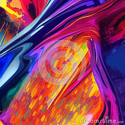 Multi-colored abstraction of blue, red, purple, orange and yellow. Multicolored paints. Generated AI. Stock Photo