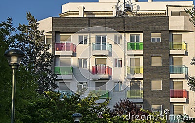 Multi-colored balconies Stock Photo