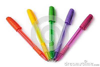 Multi-colored ball pens Stock Photo