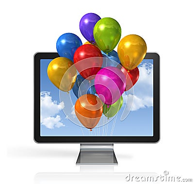 Multi colored balloons in a 3D tv screen Editorial Stock Photo