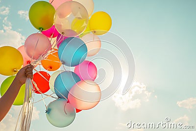 Multi colored balloons done with a retro vintage instagram filter effect Stock Photo