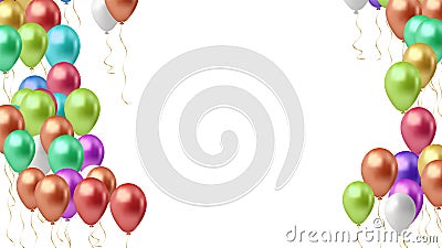 Multi-colored balloons horizontal background. An arch of glossy helium balls with space for text on a white background. Rasterized Vector Illustration