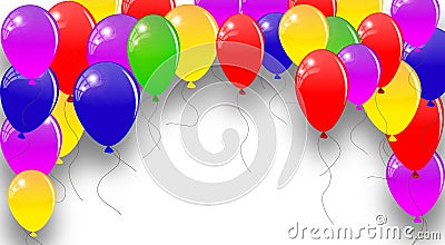 Multi-colored balloons horizontal background. An arch of glossy helium balls with space for text on a white background Vector Illustration