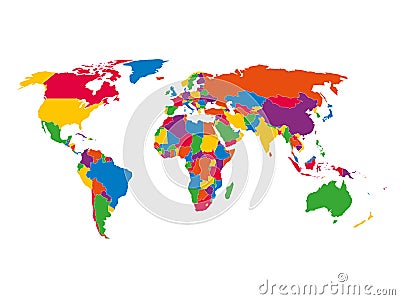 Multi-colored blank political map of World with national borders of countries on white background Stock Photo