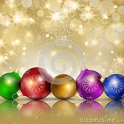 Multi-colored Christmas balls on a gold background Cartoon Illustration