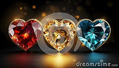 Multi-colored diamonds in the shape of a heart on a black background Stock Photo