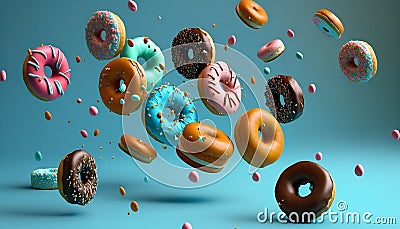 Multi -colored donuts, confectionery sweets, generative ai Stock Photo