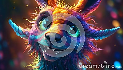 Multi-colored dragon celebrates Halloween with spooky humans generated by AI Stock Photo