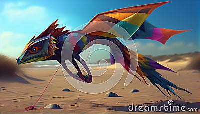 Multi colored dragon flies through vibrant nature landscape ,generative AI Stock Photo