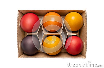 Multicolored Easter eggs, colorful dyed Paschal eggs in an egg carton Stock Photo