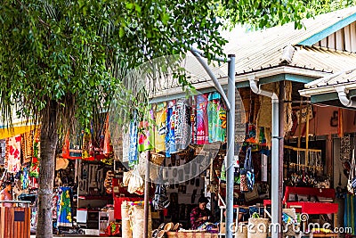 Multi-colored fabrics in the local market, Fiji Editorial Stock Photo