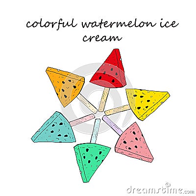 Multi-colored fan of watermelon ice cream Stock Photo