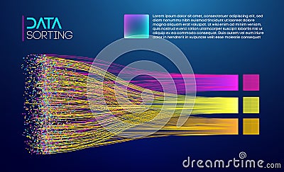 Multi colored flowing data streams representing information sorting and processing. Vector Illustration