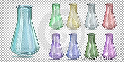 Multi-colored glass laboratory Erlenmeyer flask conical flask, titration flask Cartoon Illustration