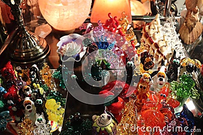 Glass menagerie in windows shop Stock Photo