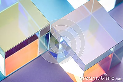 Multi-colored glowing glass cubes symmetry, abstract colorful background Stock Photo