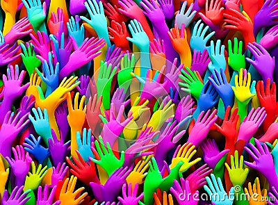 Multi-colored hands for background image. The concept of joining forces and working together as one.Generative AI Stock Photo