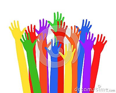 Multi-colored hands raised up. Vector illustration EPS10 Vector Illustration