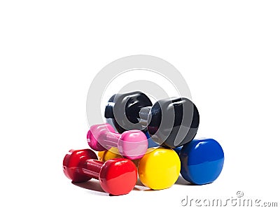 Multi-colored metal dumbbell Stock Photo