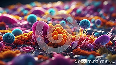 Multi-colored microorganisms microbe infection bacteria bacterium parasitology Stock Photo