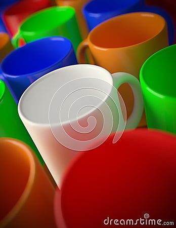 Multi colored mugs Stock Photo