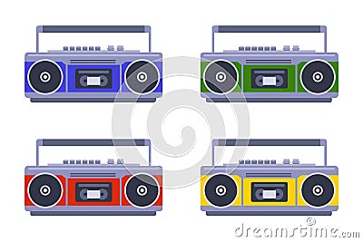 multi-colored musical tape recorder set. Vector Illustration