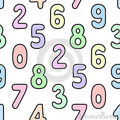 Multi-colored numbers from 0 to 9. Square repeating pattern. Seamless pattern of numeric symbols Vector Illustration