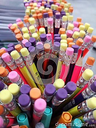 Multi-colored pencils markers sold in the store Stock Photo