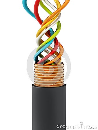 Multi-colored phone wire isolated on white background. 3D illustration Cartoon Illustration