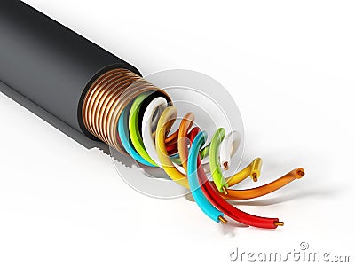 Multi-colored phone wire on white background. 3D illustration Cartoon Illustration