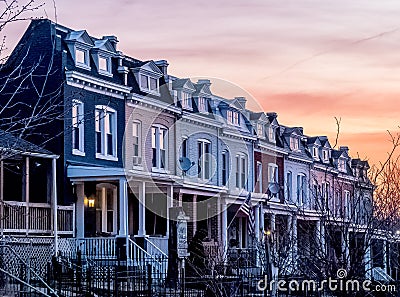 Row Houses at Sunrise, Washington, DC neighborhood Editorial Stock Photo