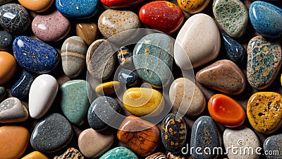 Multi-colored smooth stones close-up. Generative AI. Stock Photo