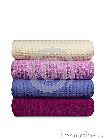 multi-colored Terry cotton bath towels, isolate Stock Photo