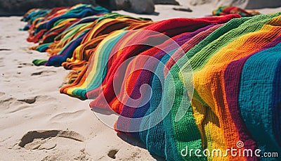 Multi colored textile clothing, wool close up pattern yellow fashion generated by AI Stock Photo