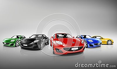 Multi Colored Three Dimensional Modern Cars Stock Photo