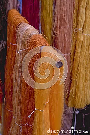Multi colors of Silk Fabric Drying Stock Photo