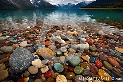 Multi coloured stones along the shore of lake huron near grand bend, ontario, grand bend, ontario, Generative AI Stock Photo