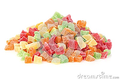 Multi-coloured sweet fruit candy close-up isolated on a white background. Succade. Stock Photo