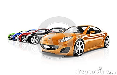 Multi Coloured Three Dimensional Modern Cars Stock Photo