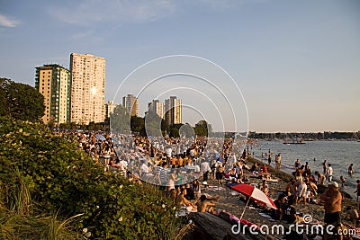 Multi-cultural crowd gathers at Sunset, Vancouver Editorial Stock Photo