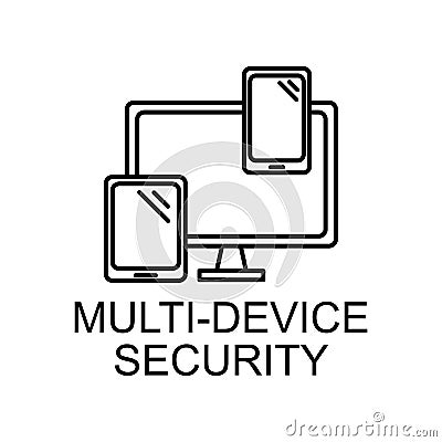 multi device security outline icon. Element of data protection icon with name for mobile concept and web apps. Thin line multi Stock Photo