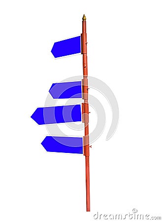 Multi-directional four way signpost with blank spaces for text. Stock Photo