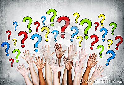 Multi-Ethinic Arms Outstretched To Ask Questions Stock Photo