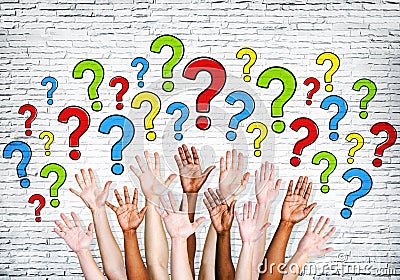 Multi-Ethnic Arms Outstretched To Ask Questions Stock Photo